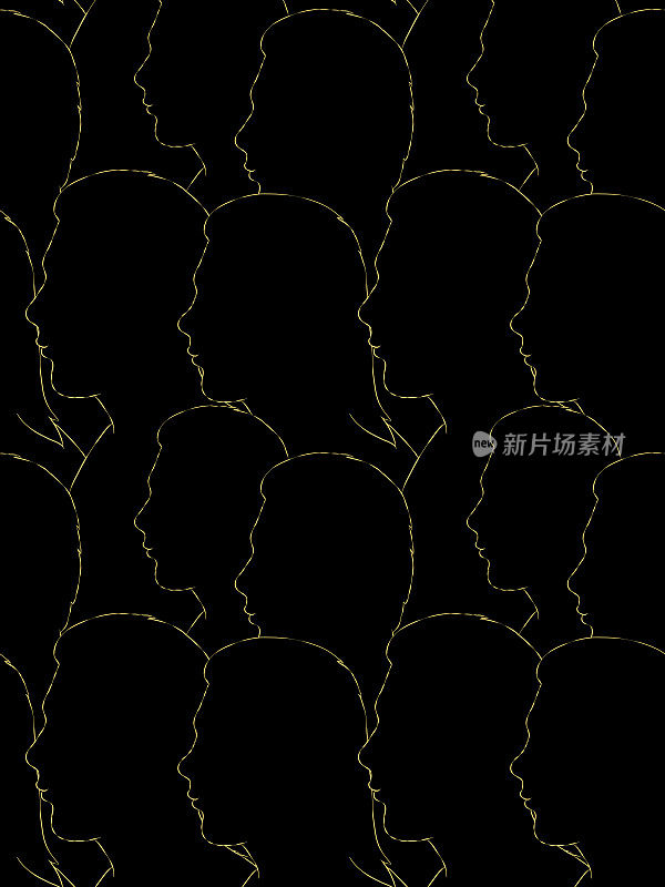 手绘抽象无缝图案-轮廓的人。