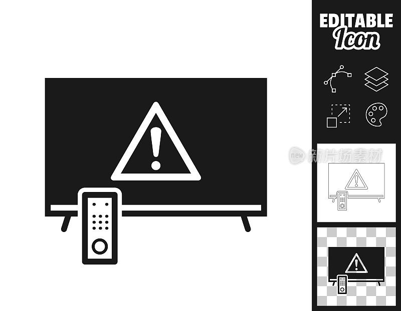 注意电视上的危险警告。图标设计。轻松地编辑