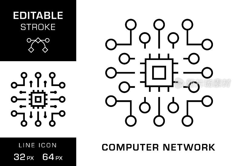 计算机网络可编辑笔画线图标设计