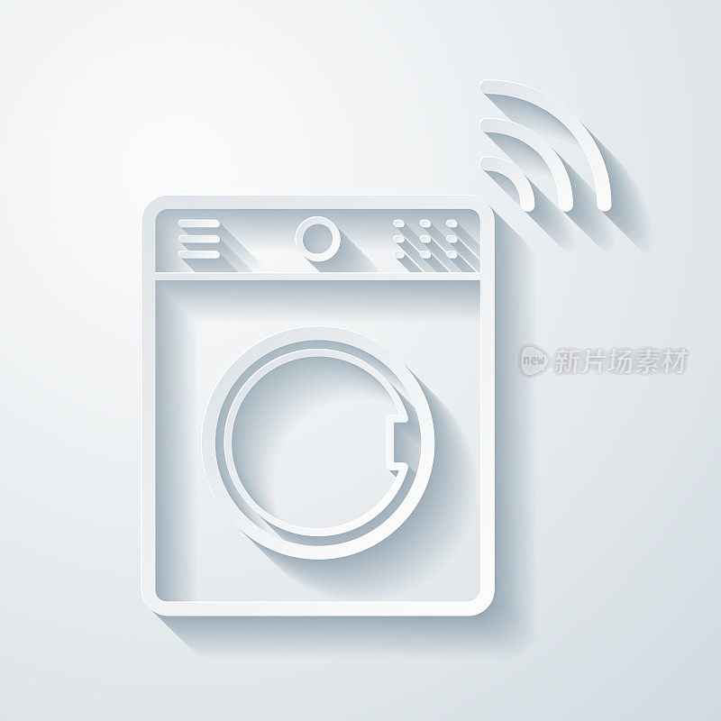 智能洗衣机。空白背景上剪纸效果的图标