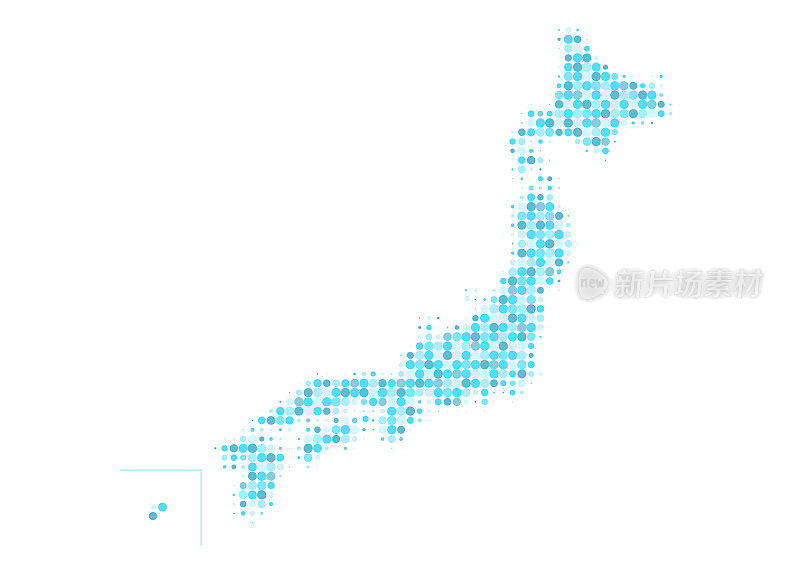 日本地图。白色背景上彩色的蓝点图案。矢量插图。