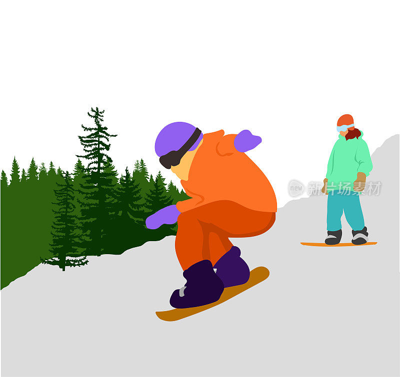 滑雪板下斜坡橙色