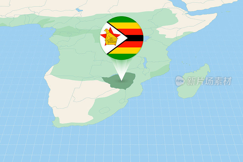 津巴布韦国旗的地图插图。津巴布韦及其周边国家的地图插图。