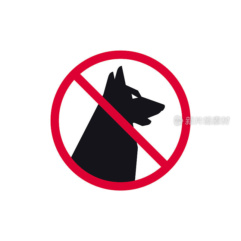 无脏狗禁止标志，无行走禁止现代圆形贴纸，矢量说明。