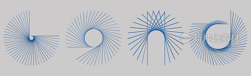 矢量集圆形径向线线框模型几何设计元素集合