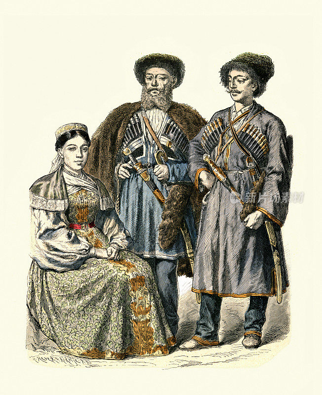 高加索的服装，哥萨克妇女黑海，哥萨克男子，卡巴达居民，时尚史，19世纪