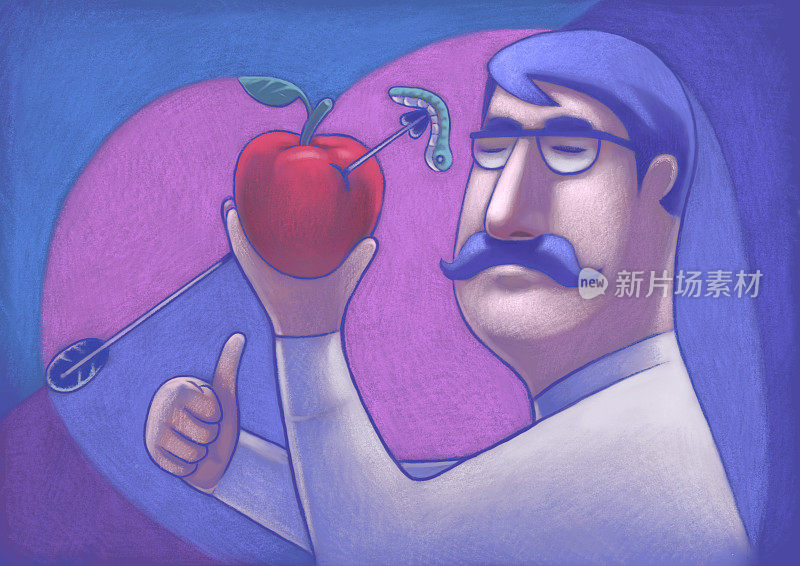 男人拿着苹果，竖起大拇指