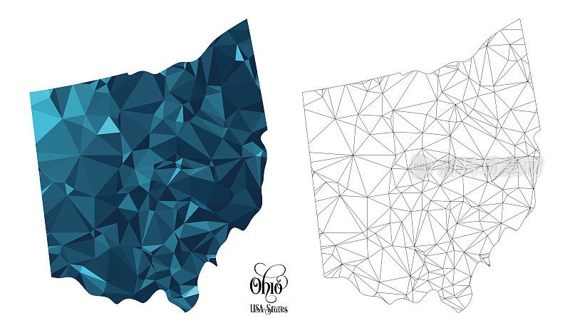 俄亥俄州立大学的低聚地图(美国)。多边形形状矢量插图。
