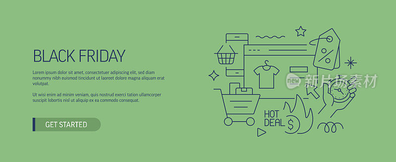 黑色星期五相关的网页横幅线风格。现代设计矢量插图的网页旗帜，网站标题等股票插图