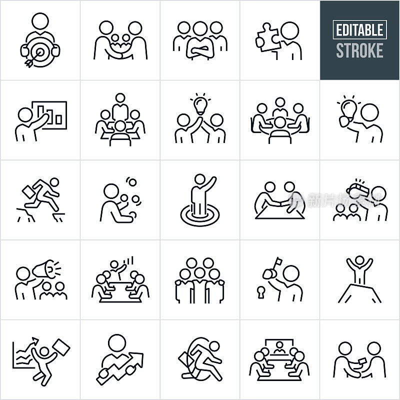 商务人士细线图标-可编辑的笔画