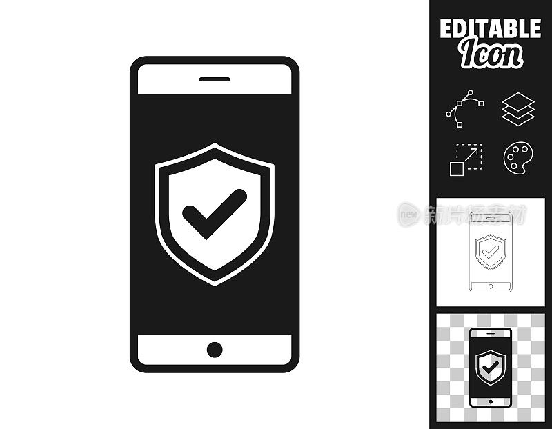 安全的智能手机。图标设计。轻松地编辑