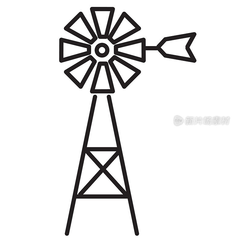 白色背景上的风车细线图标-可编辑笔画