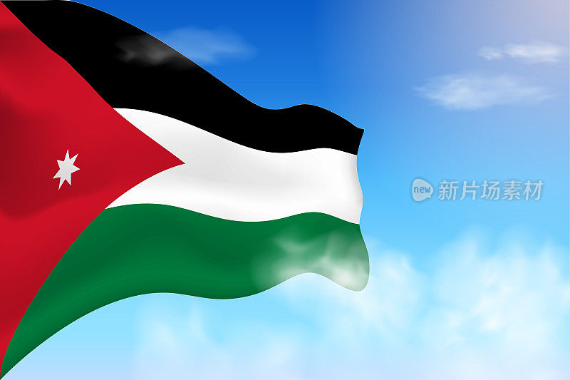 约旦国旗在云端。