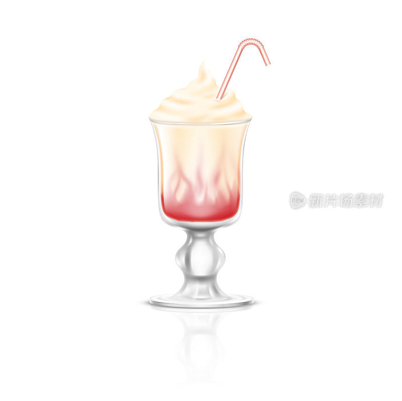 现实的奶昔饮料草莓糖浆。牛奶鸡尾酒在玻璃。夏天的冷饮