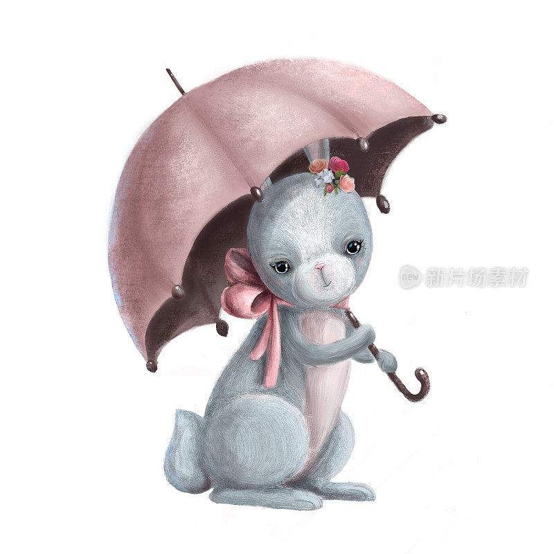 伞下可爱的兔子