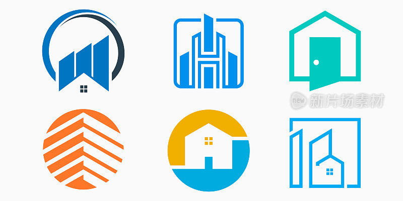 建筑Logo图标设置。符号模板设计向量。概念构建矢量图