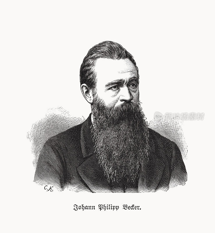 约翰・菲利普・贝克尔(1809-1886)，德国革命家，木版画，1893年出版
