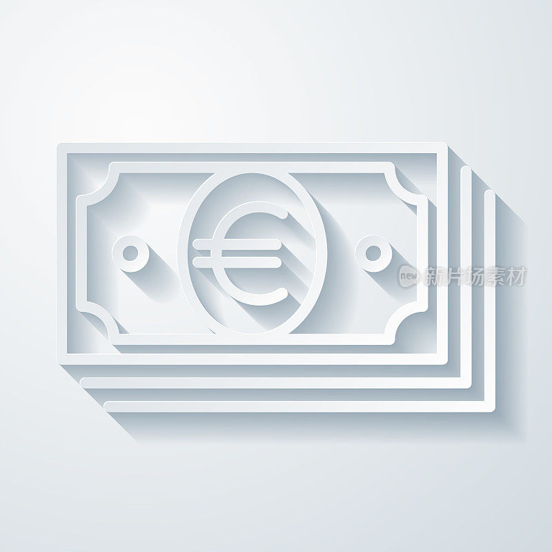 欧元纸币。空白背景上剪纸效果的图标