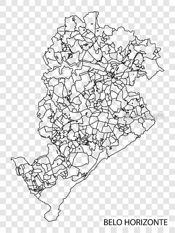 贝洛奥里藏特的高质量地图是巴西的一个城市，与区域的边界。贝洛奥里藏特地图为您的网站设计，应用程序，用户界面。EPS10。