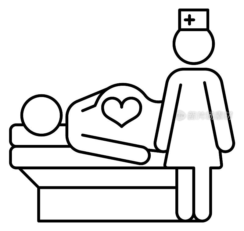 孕妇躺在病床上婴儿出生线图标