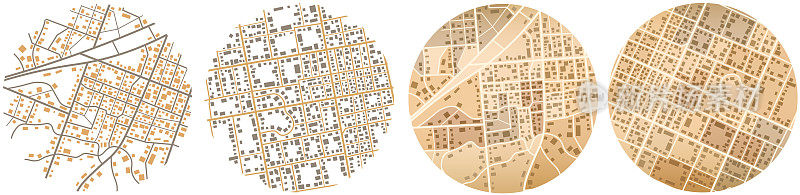 抽象城市地图，背景。俯视图，从上面看。虚构的地区规划。小区住宅。矢量，插图孤立在白色。
