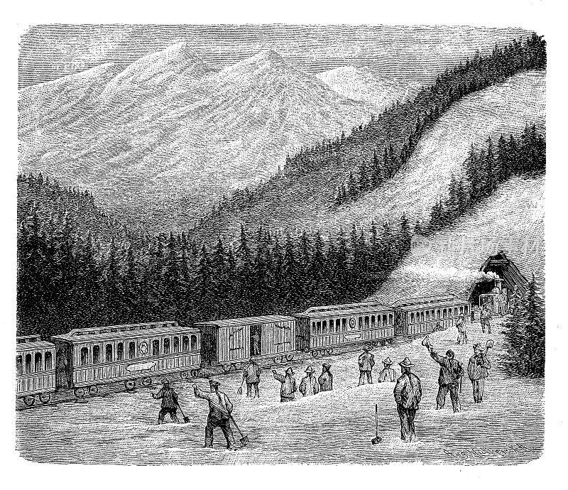 1870年左右，由中国移民工人在内华达山脉建造的中央太平洋铁路