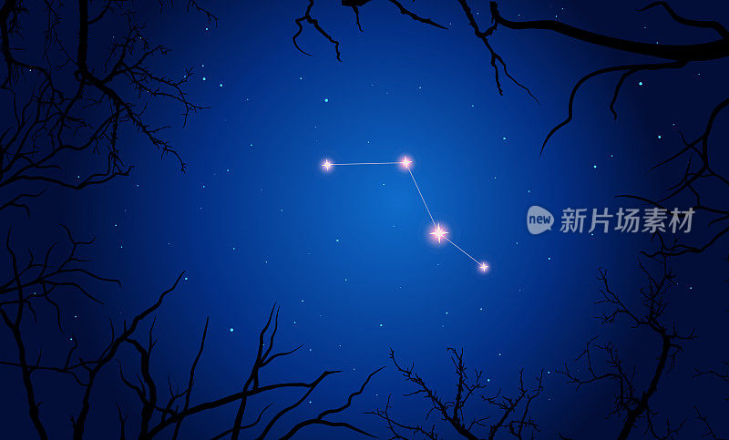 天仙星座的插图。明亮的星座在开阔的空间，蓝色的天空。