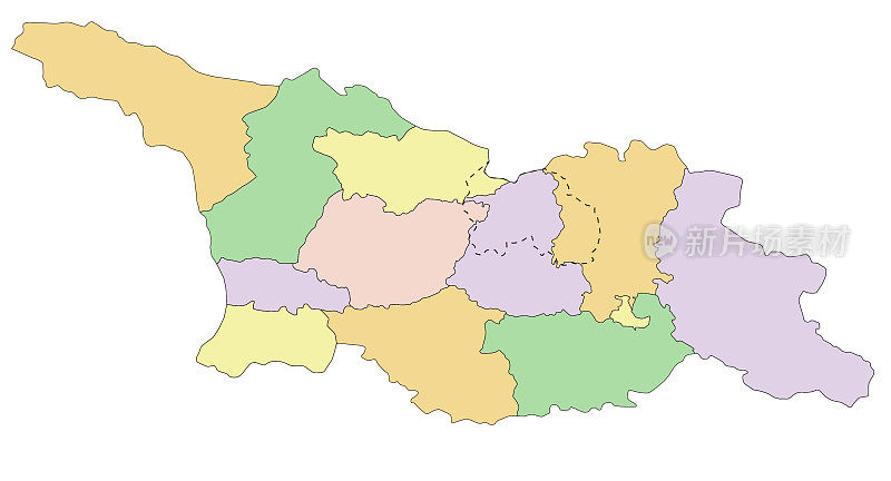 格鲁吉亚-高度详细的可编辑的政治地图。