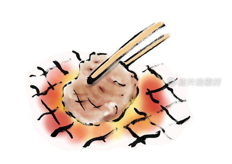手绘日式烤牛舌插画