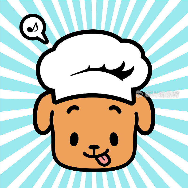 可爱的拉布拉多寻回犬的角色设计，戴着厨师帽，伸出舌头