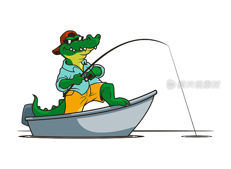 鳄鱼在船上钓鱼