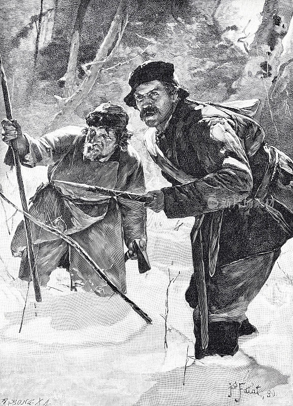 两个猎枪猎人在猎熊