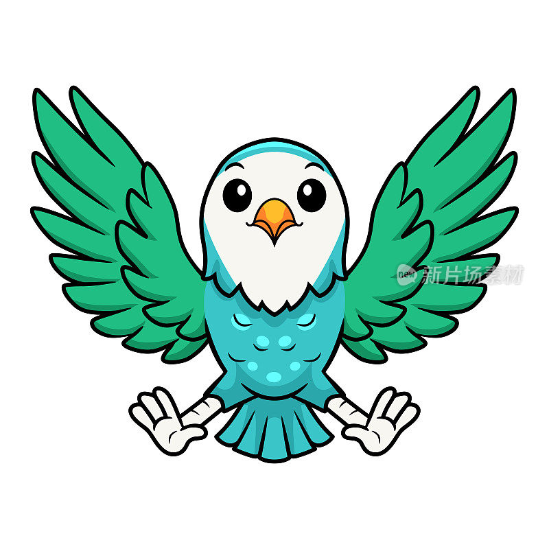 可爱的蓝色绿松石鸟卡通飞翔
