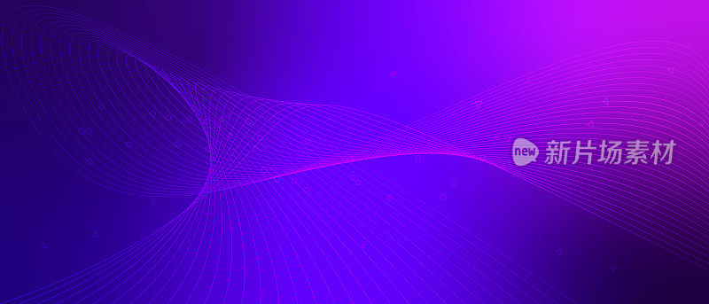 抽象的紫色背景与发光波流媒体或游戏玩家。矢量插图。