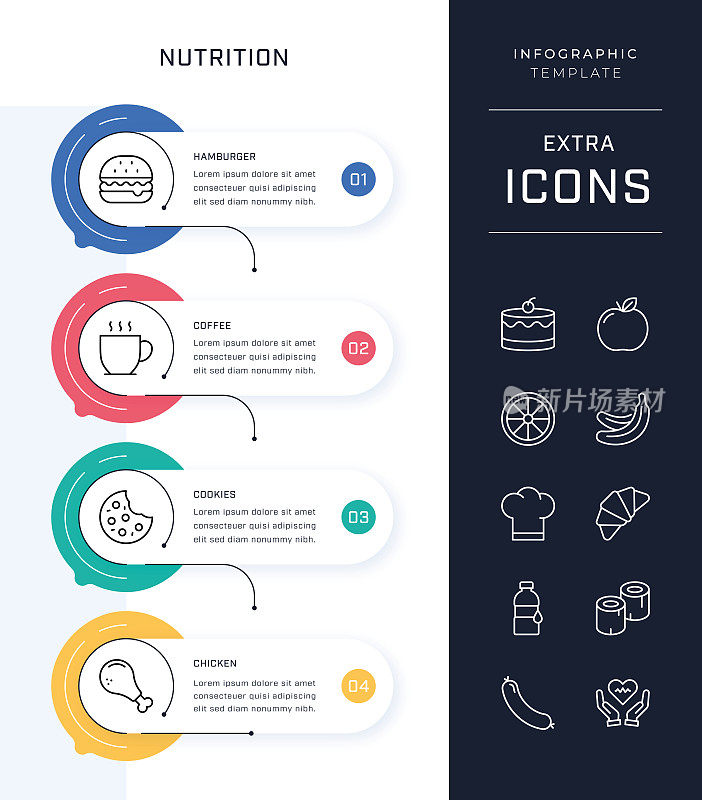 时间线信息图表模板和营养图标集