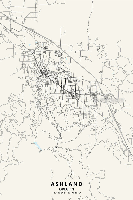 阿什兰，俄勒冈州，美国矢量地图