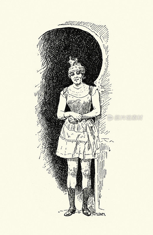19世纪维多利亚时代的法国，朱尔斯・加尼耶，娱乐场所的女演员素描或巡游狂欢节的杂耍