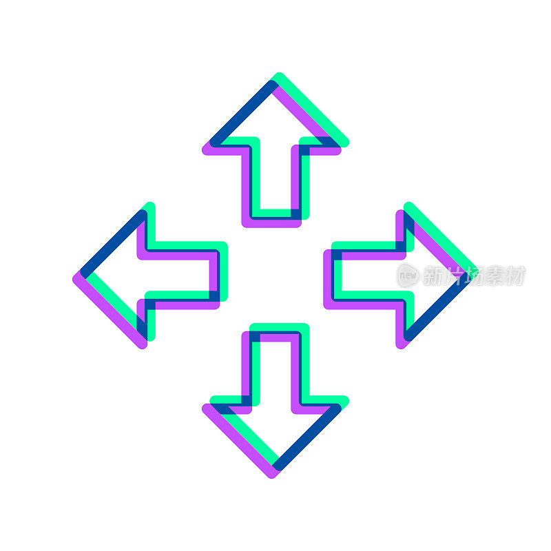 箭头指向四个方向。图标与两种颜色叠加在白色背景上