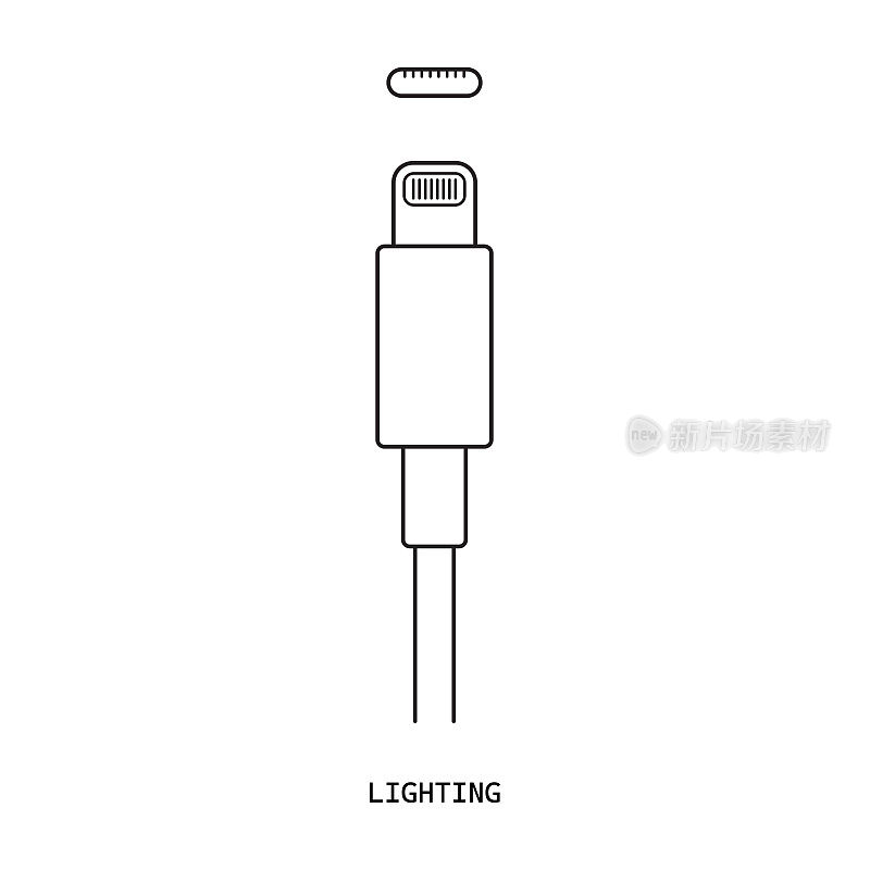 照明电缆连接器-矢量图标。画插图。白底隔离