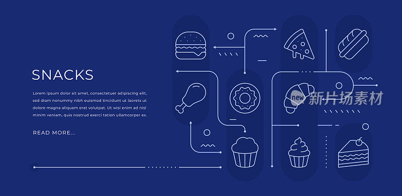 零食网页横幅设计与现代线条图标