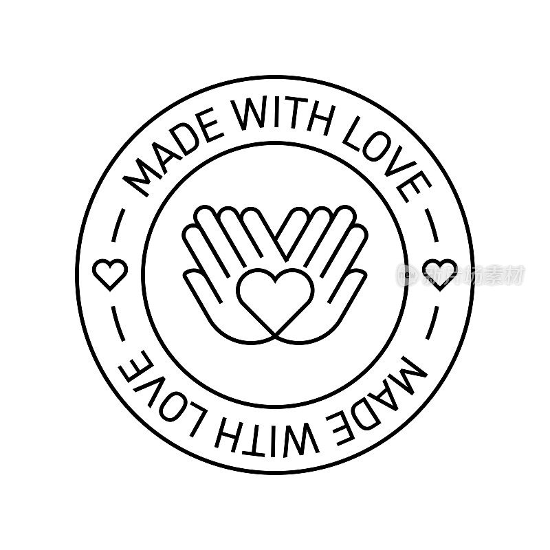 制作与爱的概念徽章设计。采购产品手工,有机,工艺,产品。