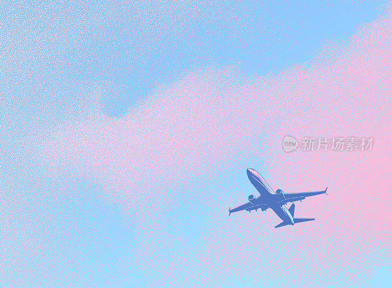 飞机和积云的点画插图