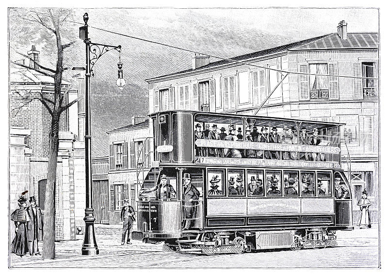 从巴黎到奥贝维利埃的有轨电车1897年插图