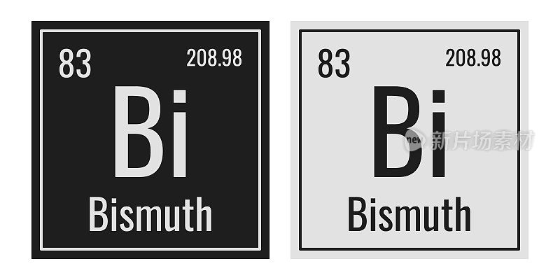 铋的象征。元素周期表中的化学元素。矢量插图隔离在白色背景上。玻璃的迹象。