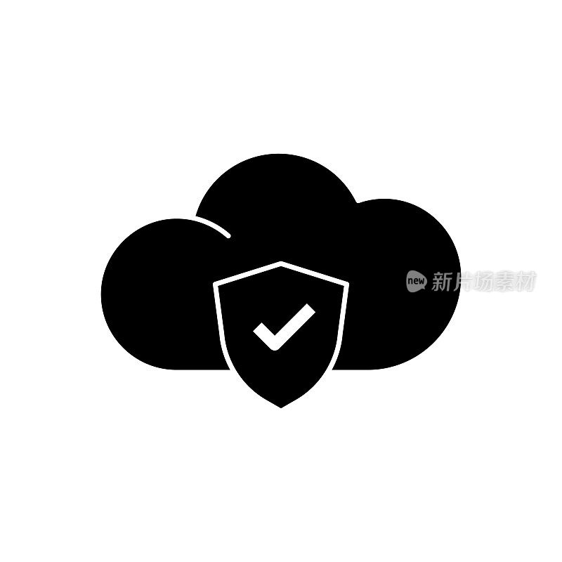 云安全坚实的图标设计在一个白色的背景。这个黑色的平面图标适用于信息图表、网页、移动应用程序、UI、UX和GUI设计。