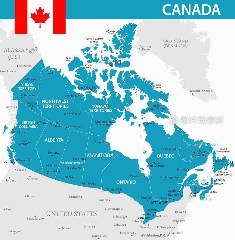 加拿大地图-矢量插图
