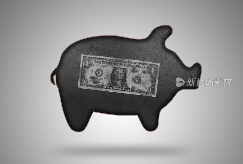 1美元在猪的形状和黑板图案