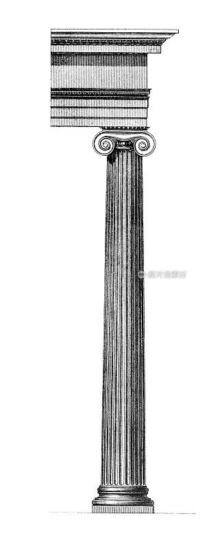 19世纪的爱奥尼亚柱雕刻