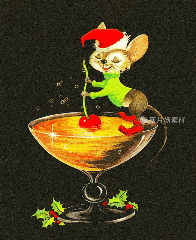 老鼠在搅拌圣诞鸡尾酒