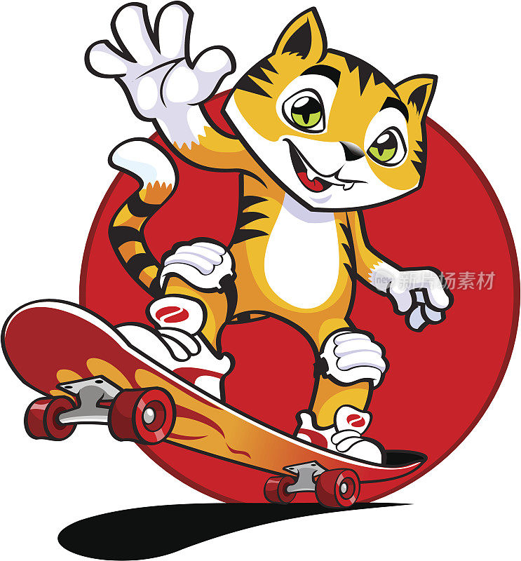 橙色的猫玩滑板